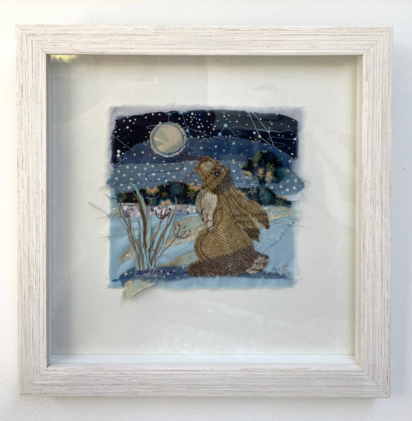 Moongazing Hare Embroidery- Framed