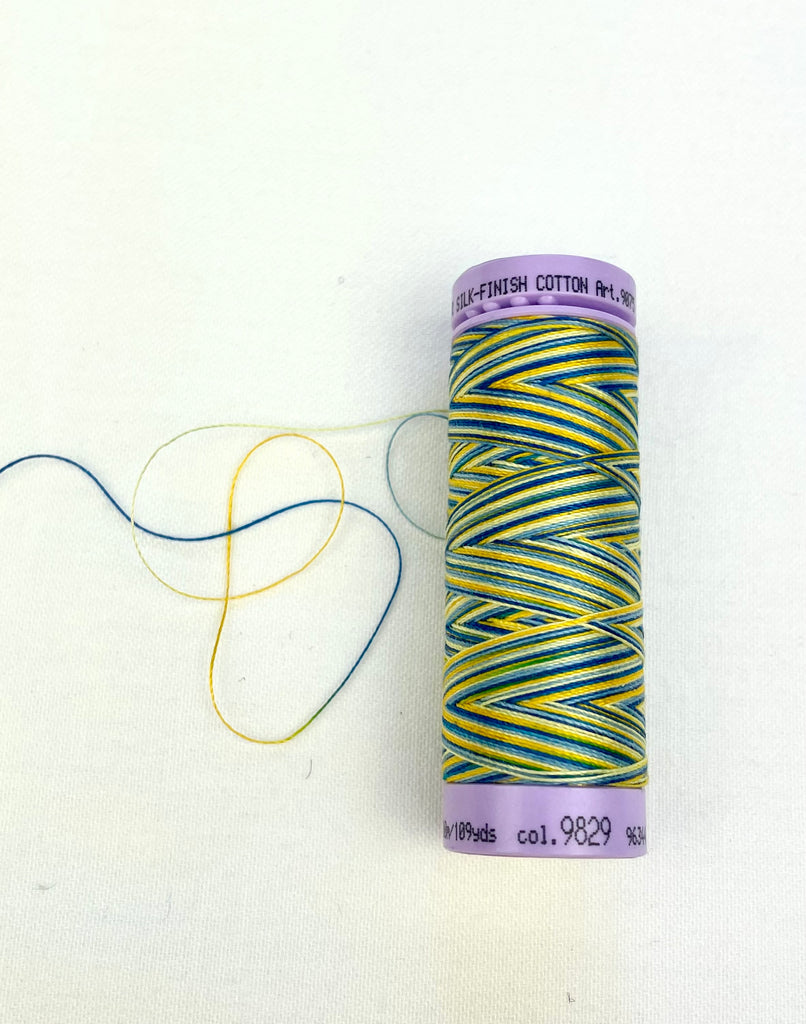 Small Bright Green / Blue Variegated Mettler Thread 9829 - 100m