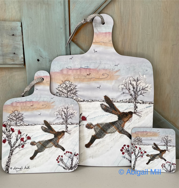 Winter Berry Hare Coaster
