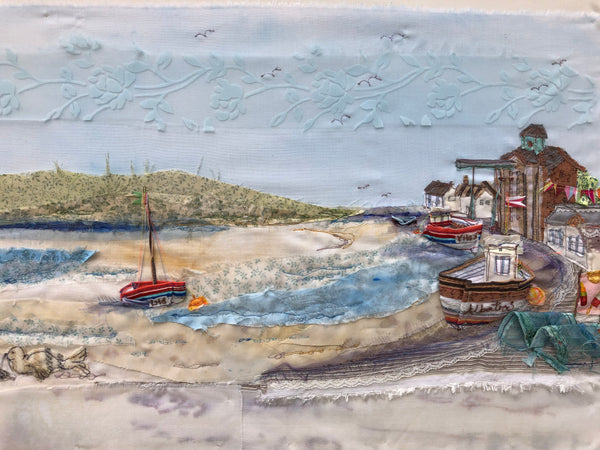 Wells Harbour Landscape embroidery - Framed