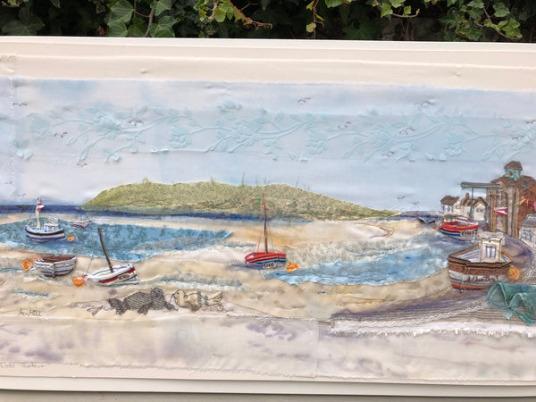 Wells Harbour Landscape embroidery - Framed