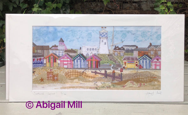 Southwold seafront Landscape embroidery - Framed