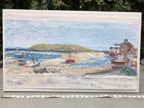Wells Harbour Landscape embroidery - Framed