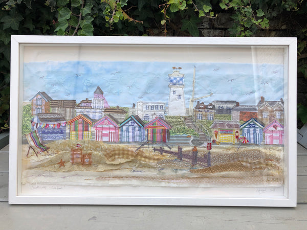 Southwold seafront Landscape embroidery - Framed