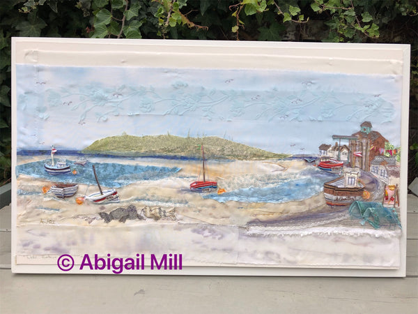 Wells Harbour Landscape embroidery - Framed