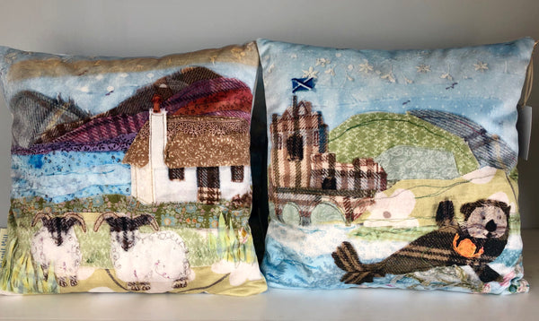 Sea Otter/ Crofters Cottage Velvet Cushion