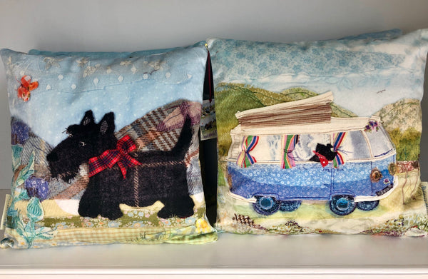 Scotty dog/ Highland Camper Velvet Cushion