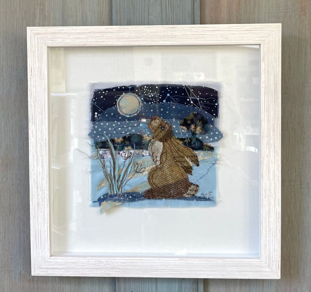 Moongazing Hare Embroidery- Framed