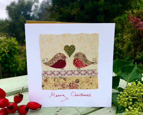 Handmade Christmas card- Robins