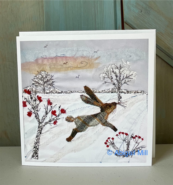 Winter Berries Hare Greetings card
