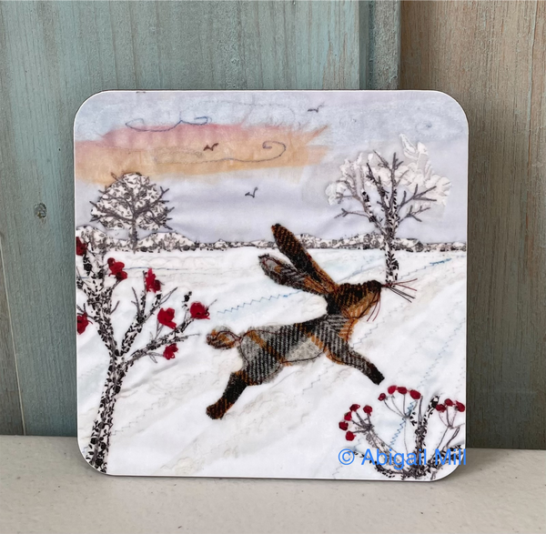 Winter Berry Hare Coaster