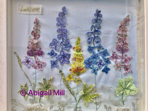Delphinium embroidery - Framed