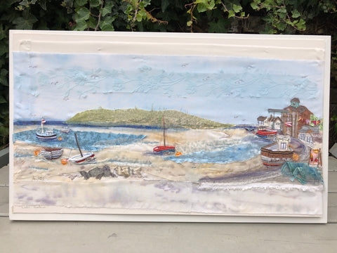 Wells Harbour Landscape embroidery - Framed