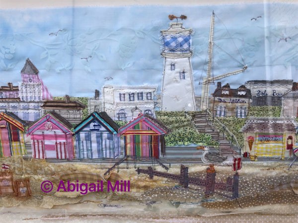 Southwold seafront Landscape embroidery - Framed