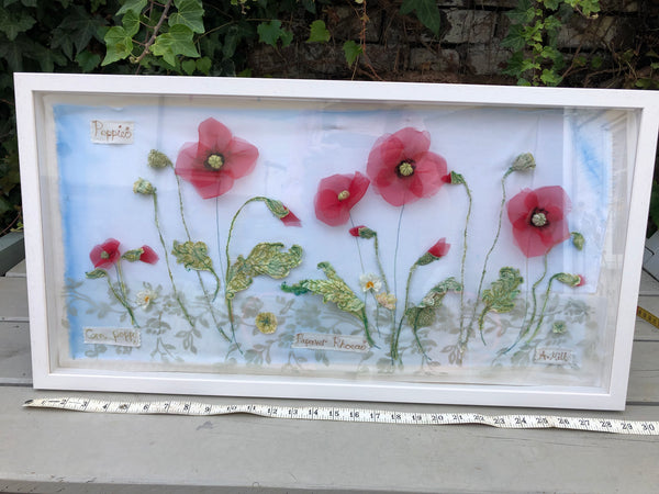 Landscape  Poppy embroidery - Framed