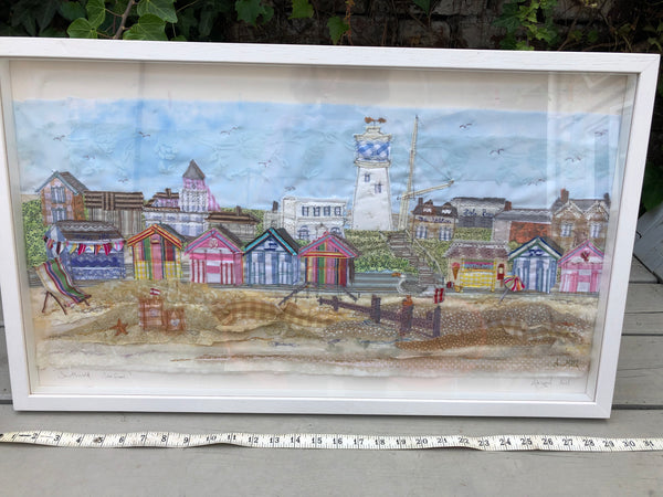 Southwold seafront Landscape embroidery - Framed