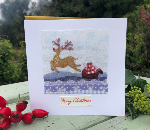 Handmade Christmas card- Leaping Reindeer