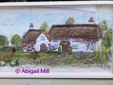 Rose cottage Landscape embroidery - Framed